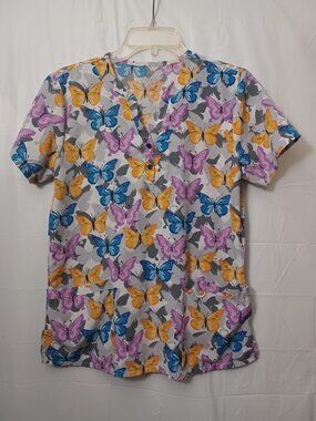 DIVINE STRETCH BUTTERFLY PRINT SCRUB TOP MULTI COLOR SIZE SMALL